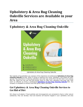 Right Time to Hire Upholstery & Area Rug cleaning Oakville Company