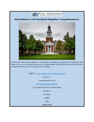 Study Masters in Uk Consultants Bangalore