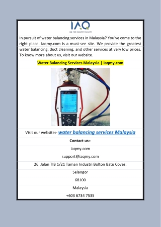 Water Balancing Services Malaysia  Iaqmy.com