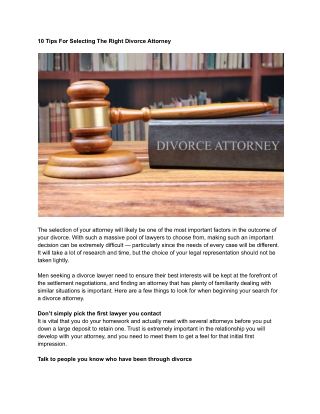 10 Tips For Selecting The Right Divorce Attorney