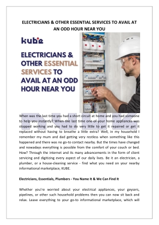 Electricians & Other Essential Services To Avail At An Odd Hour Near You