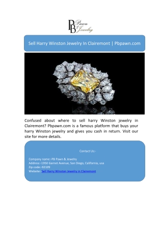 Sell Harry Winston Jewelry In Clairemont | Pbpawn.com