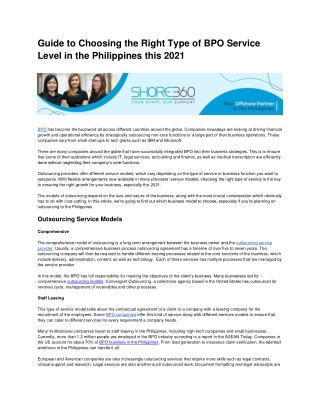 Guide to Choosing the Right Type of BPO Service Level in the Philippines this 2022