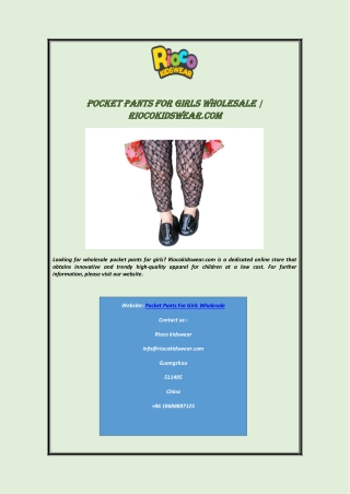 Pocket Pants For Girls Wholesale | Riocokidswear.com
