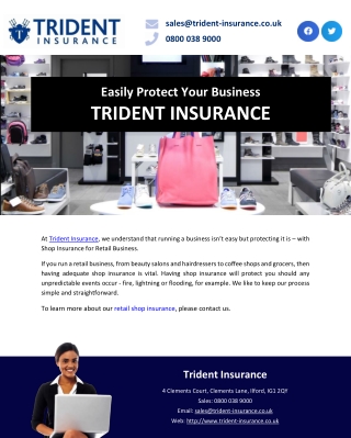 Easily Protect Your Business TRIDENT INSURANCE