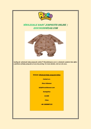 Wholesale Baby Jumpsuits Online | Riocokidswear.com