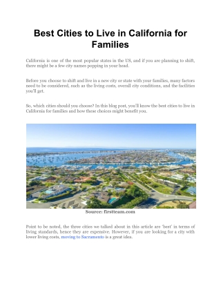 Best Cities to Live in California for Families