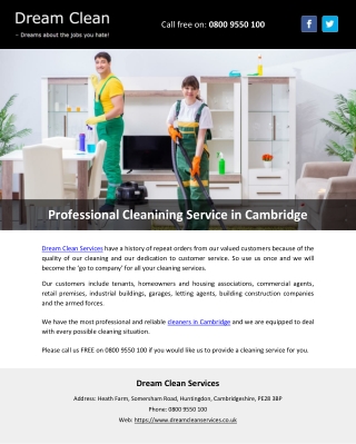 Professional Cleanining Service in Cambridge