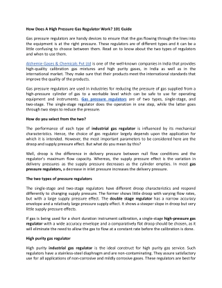 How Does A High Pressure Gas Regulator Work? 101 Guide