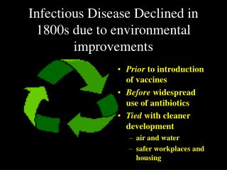 Infectious Disease Declined in 1800s due to environmental improvements