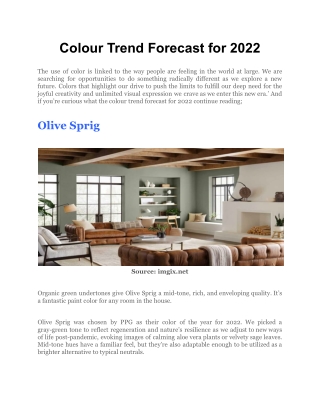 Colour Trend Forecast for 2022