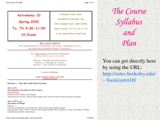 The Course Syllabus and Plan