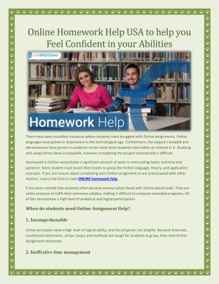 Online Homework Help USA to help you Feel Confident in your Abilities