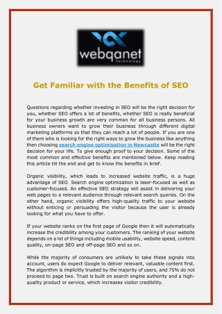 Get Familiar with the Benefits of SEO