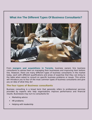 What Different Types Of Business Consultants Are There?