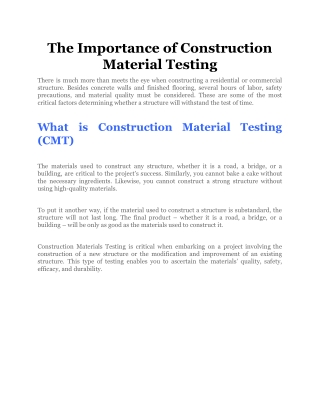 The Importance of Construction Material Testing