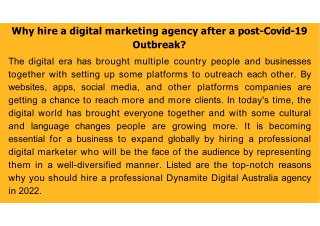 Why hire a digital marketing agency a after post-Covid-19 Outbreak?