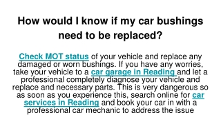 How would I know if my car bushings need to be replaced_