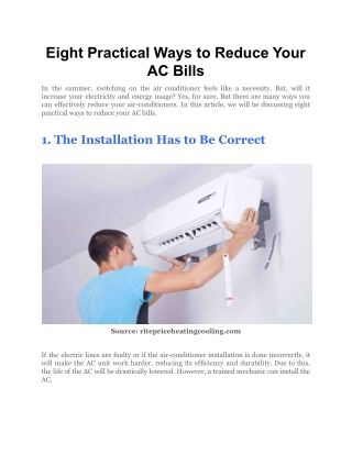Eight Practical Ways to Reduce Your AC Bills