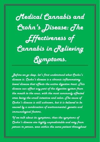 Medical Cannabis and Crohn's Disease The Effectiveness of Cannabis in Relieving Symptoms.