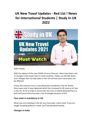 UK New Travel Updates - Red List ! News for International Students | Study In UK