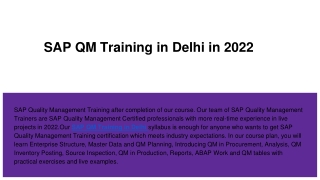 SAP QM Training in Delhi in 2022
