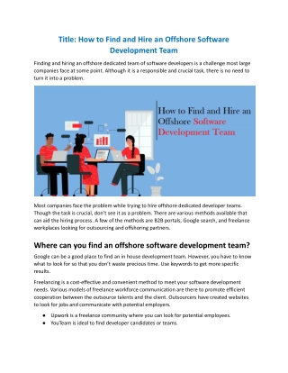 How To Find and Hire an Offshore Software Development Team