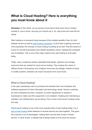 What is Cloud Hosting-Here is everything you must know about it