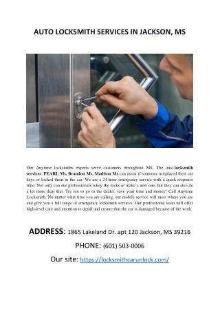 AUTO LOCKSMITH SERVICES IN JACKSON, MS