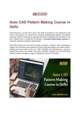 Auto CAD Pattern Making Course in Delhi