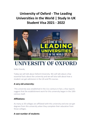 University of Oxford - The Leading Universities in the World | Study In UK