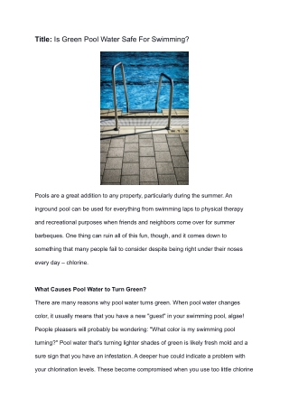 Is Green Pool Water Safe For Swimming