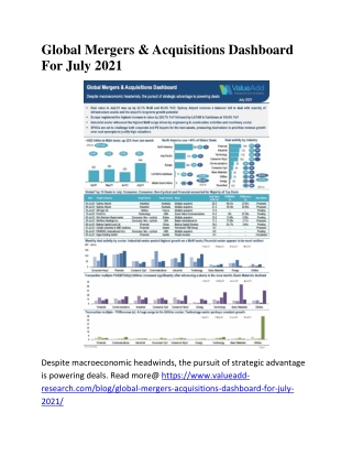 Global Mergers & Acquisitions Dashboard For July 2021