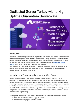 Dedicated Server Turkey with a High Uptime Guarantee- Serverwala