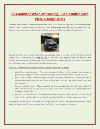 Be Confident When off-roading – Get Installed Bash Plate & fridge slides