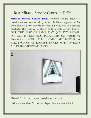 Best Mitashi Service Centre in Delhi