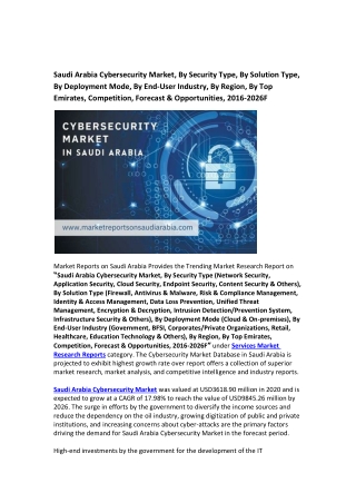 Saudi Arabia Cybersecurity Market Research Report 2021-2026