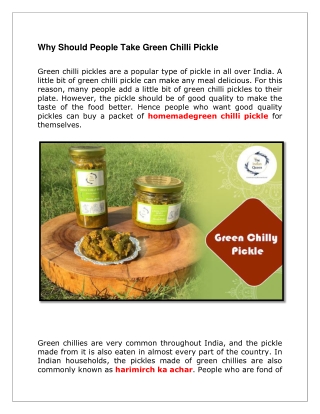 Why Should People Take Green Chilli Pickle