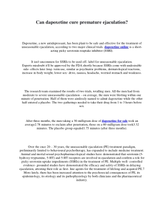 Can dapoxetine cure premature ejaculation (1)
