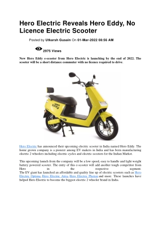 Hero Electric Reveals Hero Eddy, No Licence Electric Scooter