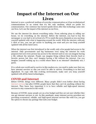 Impact of the Internet on Our Lives