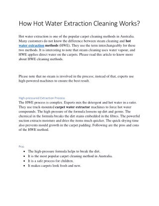 How Hot Water Extraction Cleaning Works? | EFRA 