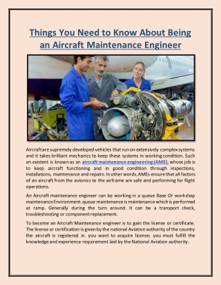 Things You Need to Know About Being an Aircraft Maintenance Engineer