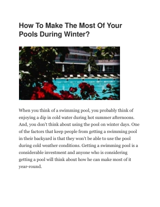 How To Make The Most Of Your Pools During Winter