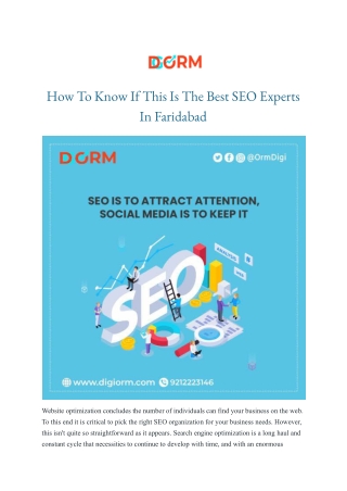 How To Know If This Is The Best SEO Experts In Faridabad