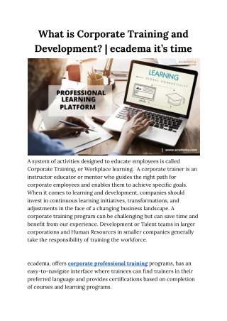 What is Corporate Training and Development - ecadema