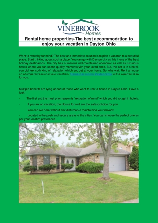 Rental home properties-The best accommodation to enjoy your vacation in Dayton Ohio
