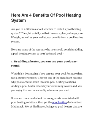 Here Are 4 Benefits Of Pool Heating System