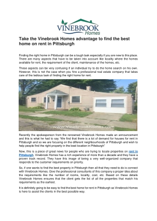 Take the Vinebrook Homes advantage to find the best home on rent in Pittsburgh