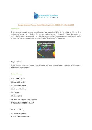 Europe Advanced Process Control Market size worth US$368.454 million by 2023